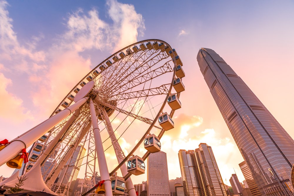 hong kong observation wheel at dawn